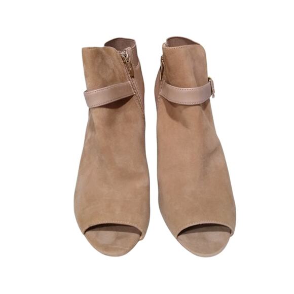 🎉[H403] Marc Fisher Tan Peep Toe Zip Ankle High Heel Booties, Woman's Size 7M - Picture 2 of 9